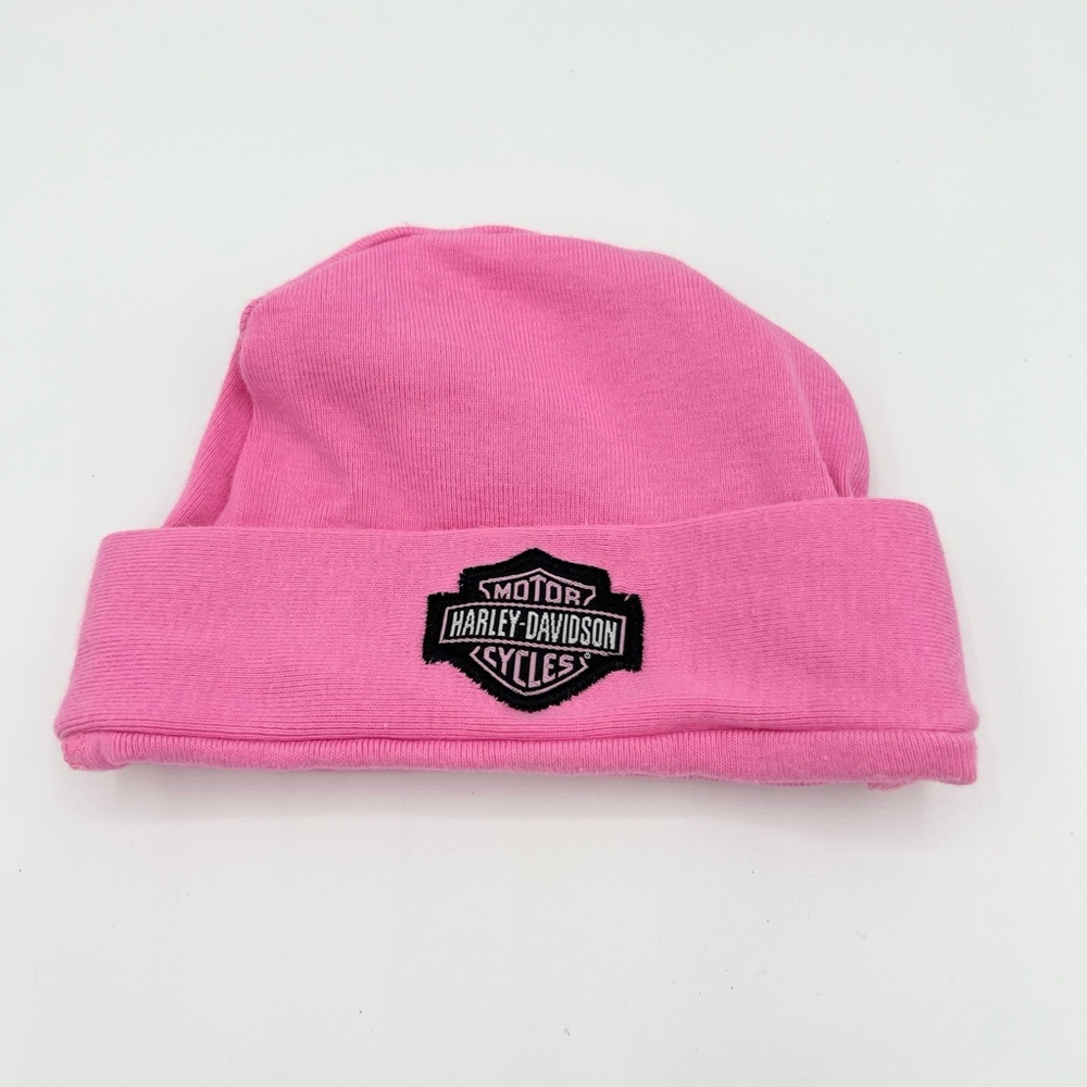Harley-Davidson Baby Beanie Cap  3-6 months Pink With Motor Shield Knit Jersey